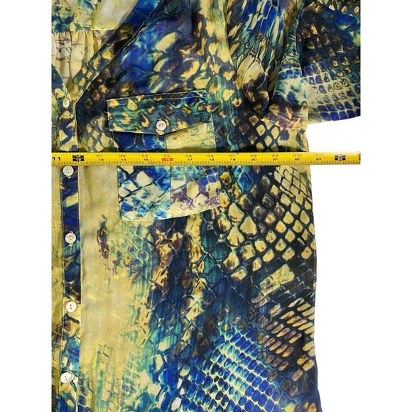 Mushka by Sienna Rose Womens Large Button Blouse Sheer Top 3/4 Sleeve Roll Tab - Picture 6 of 10